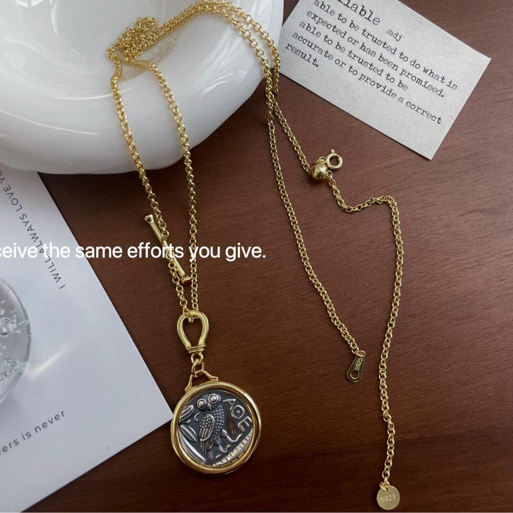 Регулируемое колье из стерлингового серебра 925 пробы с золотым покрытием и греческой монетой Афины