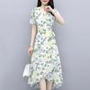 Платье с цветочным принтом для женщин с V-образным вырезом, коротким рукавом, струящимся запахом, платье миди с оборками и неровным подолом, платье А-силуэта для пляжного отдыха