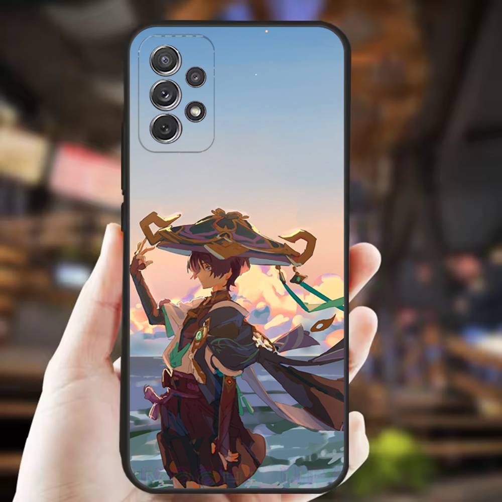 Чехол для телефона Scaramouche Genshin Impact для Samsung S25,S24,S21,S22,S23,S30,Ultra,S20,Plus,Fe,Lite,Note,10,9,5G Черный