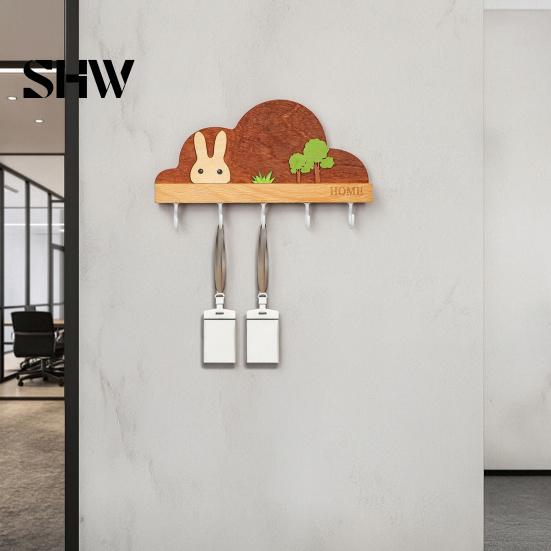 Wall Mounted Hat Rack Solid Wood Key Holder with 5 Hooks, Decorative Hooks for Leashes Rack, Space Saving Organizer Entryway Kitchen And Office Modern