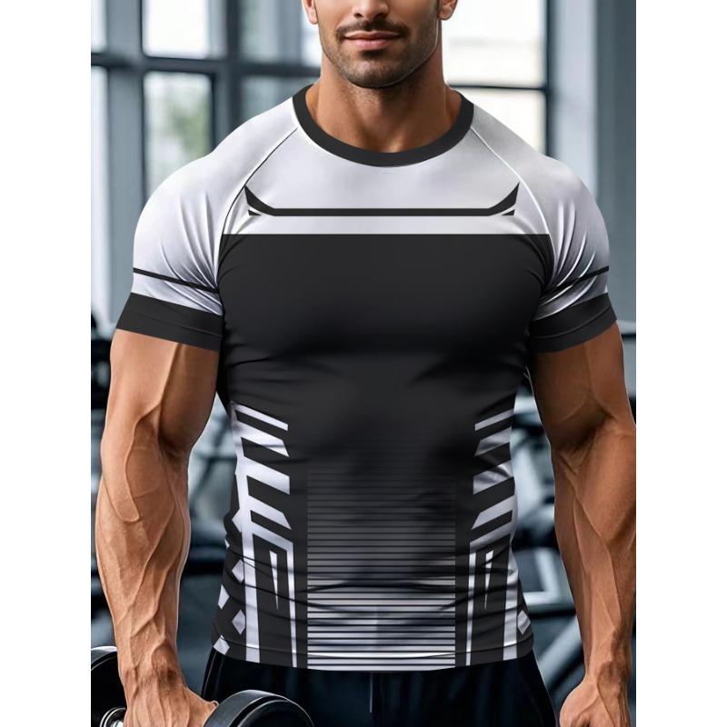 Летняя футболка для фитнеса с круглым вырезом на плечах, серия 3D-цифровой печати, облегающая футболка с короткими рукавами
