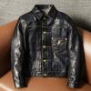 Classic Waxed Genuine Goatskin Leather Jacket for Men Autumn Winter Casual Outerwear