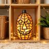 Collectable Artistic Lamp Stained Glass Pumpkin Lamp, Halloween Fall Table with Warm Glow, Decorative Shelf Display USB Powered Resin Orange