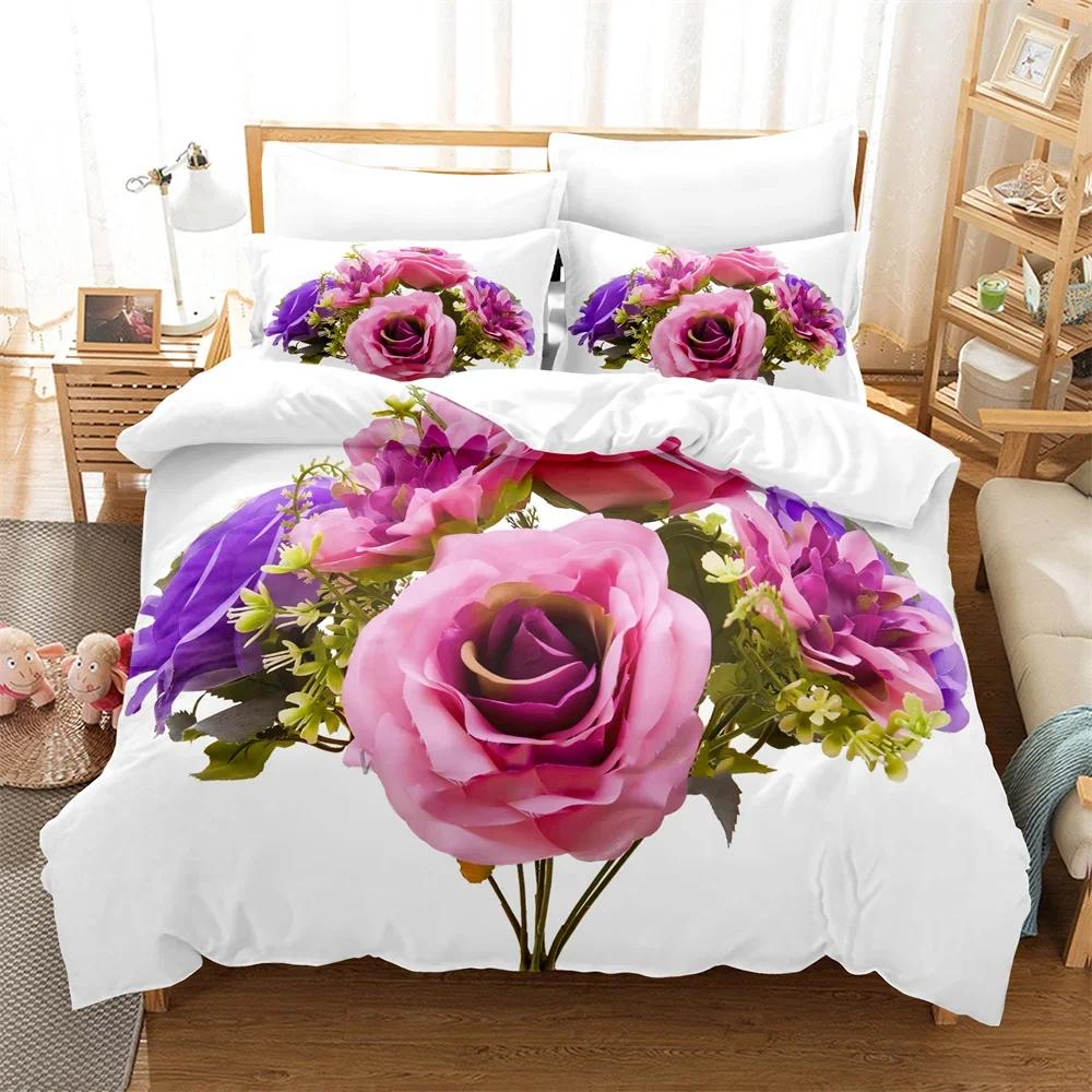Rose Duvet Cover Set 220X240 for Double Bed Quilt Comforters Cover Pink Floral Bedding Set 3PCS 2PCS Single Beds Queen Full Size