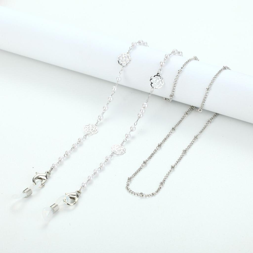 Metal Hangs Disc Neck Pearl Silver Color Sunglasses Chain Mask Lanyard Mask Holder Glasses Chain