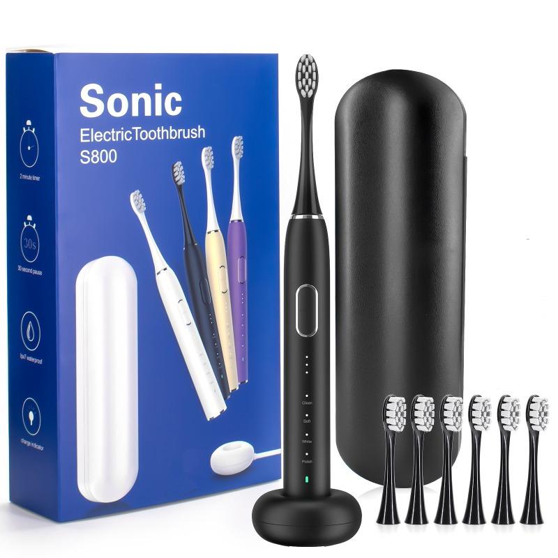 Sonic Electric Toothbrush Rechargeable with 6 Brush Heads and Travel Case 5 Modes Deep Cleaning Dental Cleaner