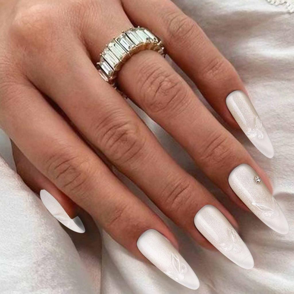 Женские накладные ногти среднего размера с рисунком телесного цвета на акриловых ногтях глянцевые накладные ногти с полным покрытием