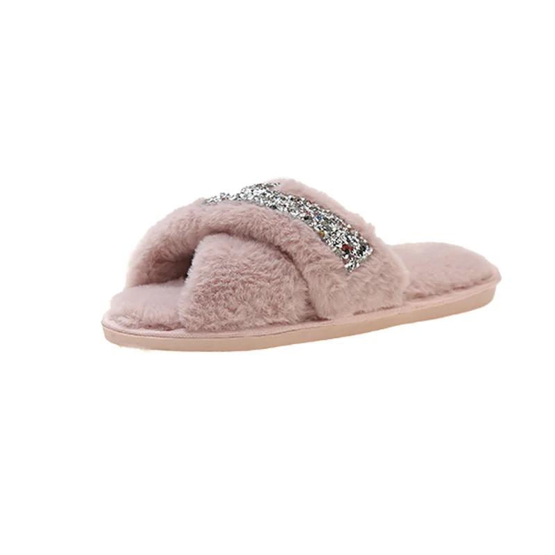 Плоские пушистые меховые тапочки женские блестящие теплые меховые тапочки женские шлепанцы домашние тапочки плоские тапочки для дома