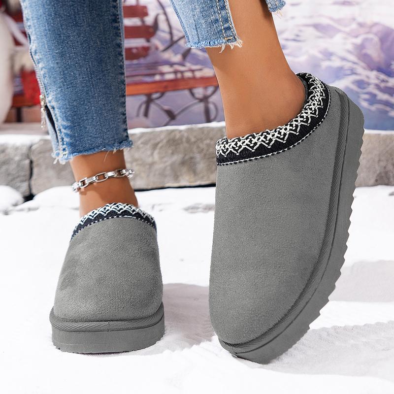 Women Snow Boots for Warm Suede Leather Boots Autumn Winter Slip On Platform Boats Close Toe Hair Half Slipper Cotton Shoes