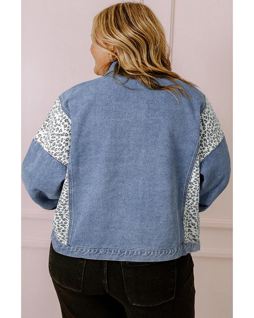 Azura Exchange Джинсовая куртка больших размеров с леопардовым принтом и заплатками Beau Blue