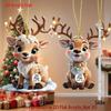 Cute Elk Baby with Christmas Lights Acrylic 2D Flat Pendant Christmas Tree Decoration  Pendant Car Rearview Mirror Pendant Holiday Decoration Pendant