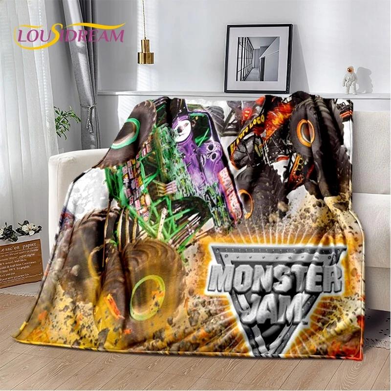 Мягкое фланелевое одеяло Monster Truck 3D Monster Jam Cartoon для кровати, спальни, дивана, пикника, плед для отдыха на свежем воздухе, подарок