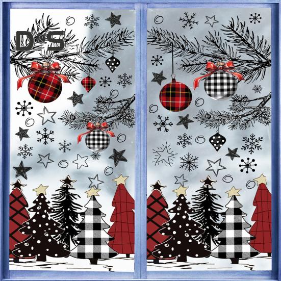 8 листов/комплект рождественских наклеек на окна из водонепроницаемого ПВХ-шара в виде елки, снежинки, статическая наклейка на стекло для украшения дома, офиса и вечеринки