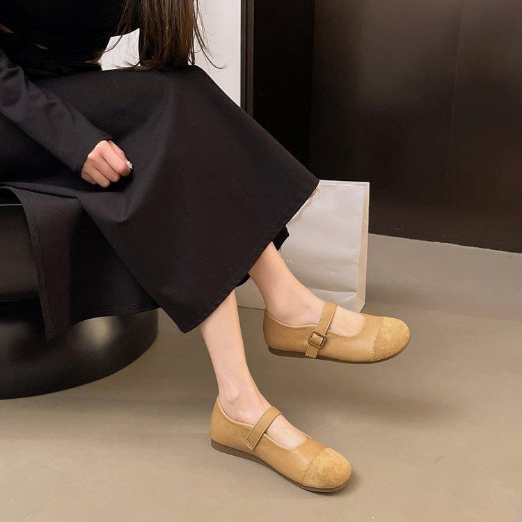 2025 мягкие кожаные туфли с неглубоким носком, женские, весна-осень, новые французские туфли в стиле ретро с круглым носком, балетки, вечерние туфли на плоской подошве, маленькие, размер l