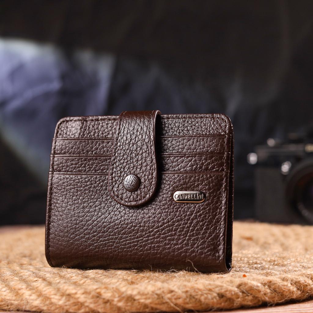 Компактный мужской кошелек из натуральной зернистой кожи CANPELLINI Purse 21686 Коричневый