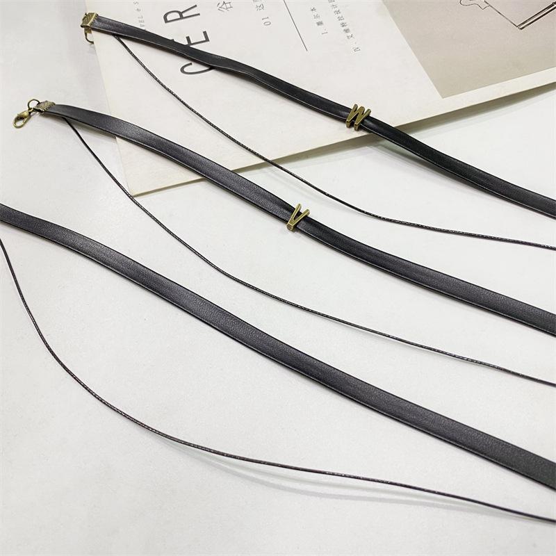 Черное кожаное ожерелье из веревки с короткой двухслойной цепочкой и воротником-секеткой, простая цепочка на ключицу, ювелирное изделие для женщин