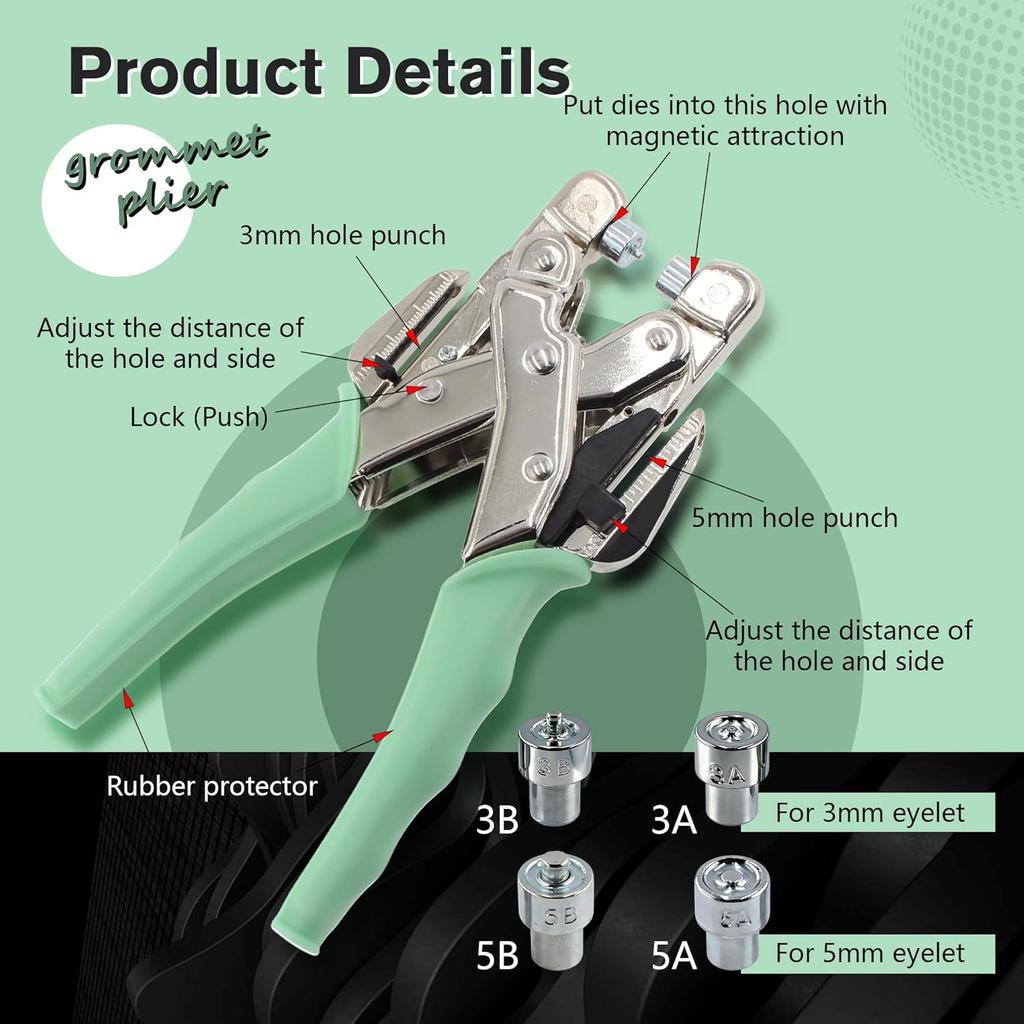 Eyelet Pliers Kit 3/16 1/8 Multi-Size Eyelets Hole Punch Plier with 160Pcs Metal Grommets Heavy Duty Eyelet Pliers Rivet Press Tool Set
