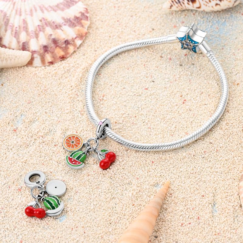 Charms Copper Orange Watermelon And Cherry Pendants Fit Charms Plata Original Bracelet Women Jewellery Making Diy Gifts