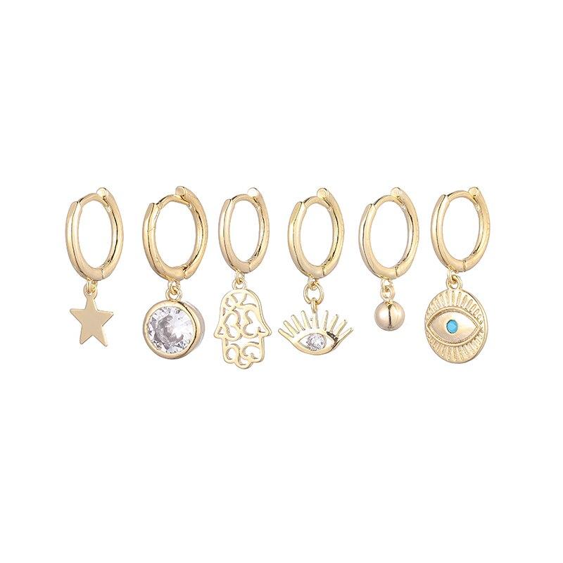 6 шт./набор из стерлингового серебра 925 пробы серьги-кольца в форме пальмовых глаз и звезд с каплями воды, женские роскошные ретро-украшения для ушей