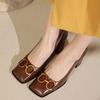 Retro Metal Buckle Shallow Mouth Single Shoes Women's Spring and Autumn Square Head Thick Heel High Heel Women's Shoes One Pedal Fashion Single Shoes