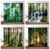 Tropical Forest Natural Scenery Jungle Blackout Curtain Green Trees Deep Forest Bedroom Waterfall Left and Right Biparting Open