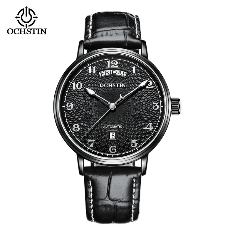 OCHSTIN Automatic Men Watch Business Self-Wind Mechanical Date Day Male Clock Elegant Leather Band Easy to Read Dress Wristwatch