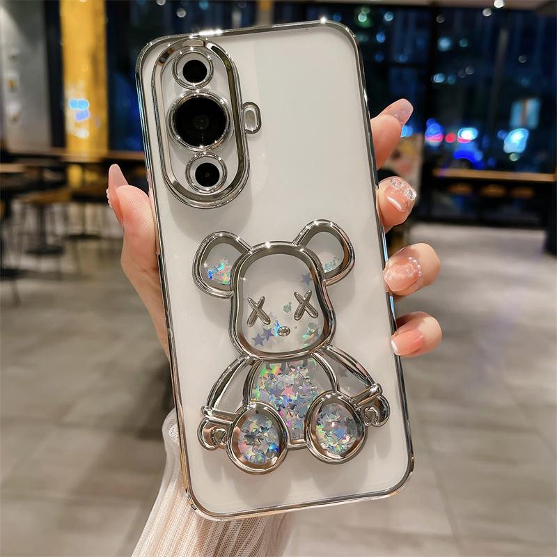 Блестящий чехол с мультяшным медведем и зыбучим песком для Huawei Nova 11 Reno 10 9 Pro Mate 60 50 40 30 Pro P60 P40 Pro, прозрачная пленка для камеры, мягкий чехол