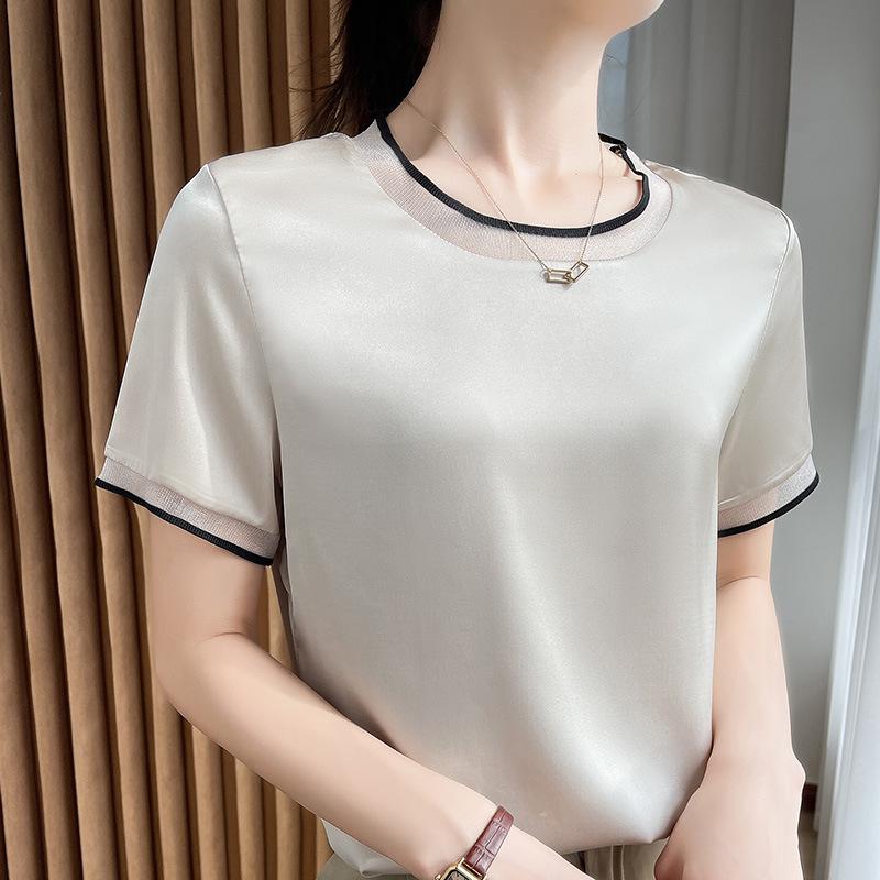 Женский летний прохладный гладкий короткий рукав круглый вырез V-образный вырез большой размер короткий рукав однотонный деловой короткий рукав