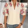 Women's Fashion Casual Flower Pattern Print Summer Spring 1/2 Sleeves V-Neck Blouses & Shirts