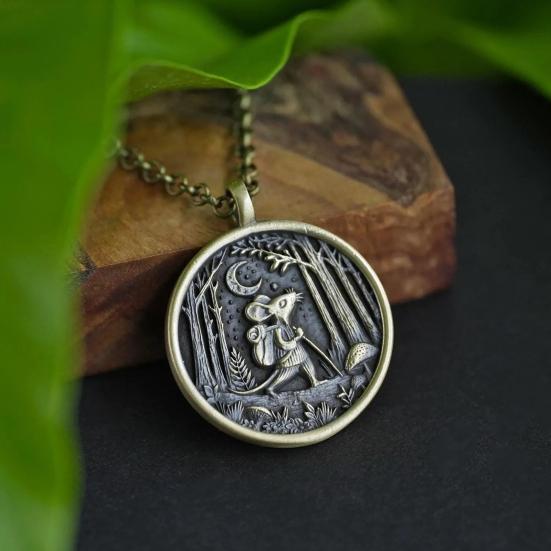 Лесное Ожерелье Подвеска Ожерелье Путешествующее Животное Луна Ювелирное Изделие Подарок для Природы