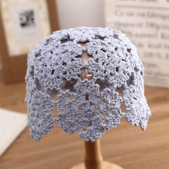 Women Knitting Hat Hollow Crochet Flower Pattern Breathable Handcrafted Hat Outdoor Work Street Wear