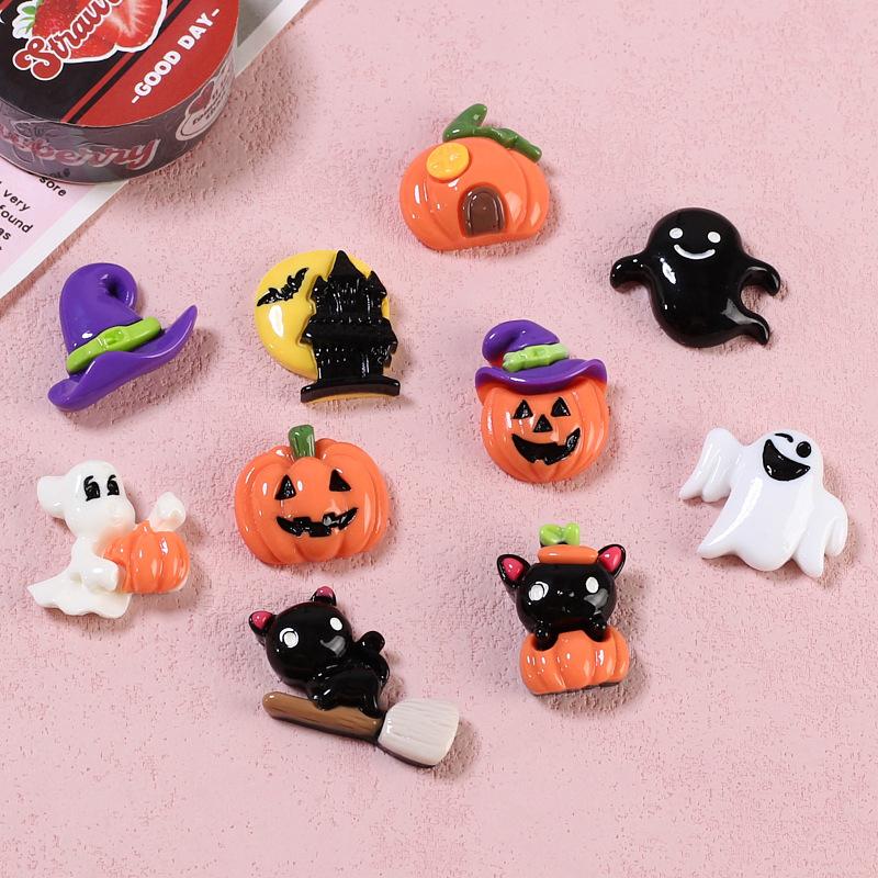 10 шт. Хэллоуин Смола Тыква Привидение Мини Плоские Подвески Аксессуары Для DIY Заколка для волос Чехол для телефона Поделки Украшение Подарок