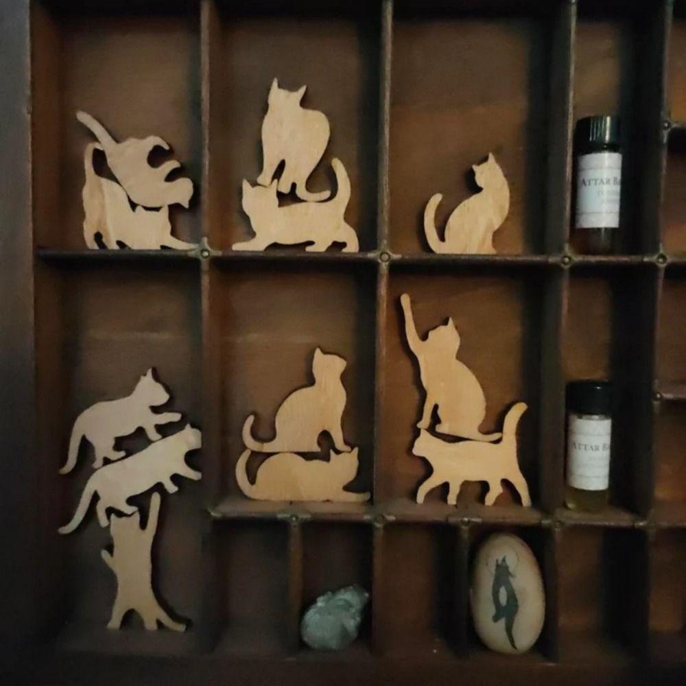 Mini Wooden Tower Toy Cat Desktop Yoga Cat New Cat Figurines Set Gifts