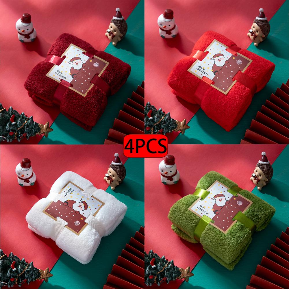 Набор полотенец на рождественскую тематику, 4 шт. - Праздничный дизайн с оленями/Санта-Клаусом/елкой, Идеально для праздничных подарков