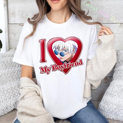 Футболка с принтом «Я люблю моего парня Годжо Сатору», аниме «Магическая битва», женская модная повседневная летняя футболка с коротким рукавом