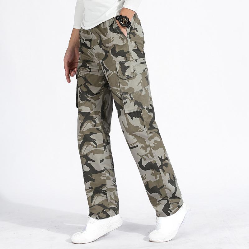 Камуфляжные хлопковые рабочие брюки, мужские рабочие брюки большого размера, мужские эластичные потертые повседневные брюки, мужские