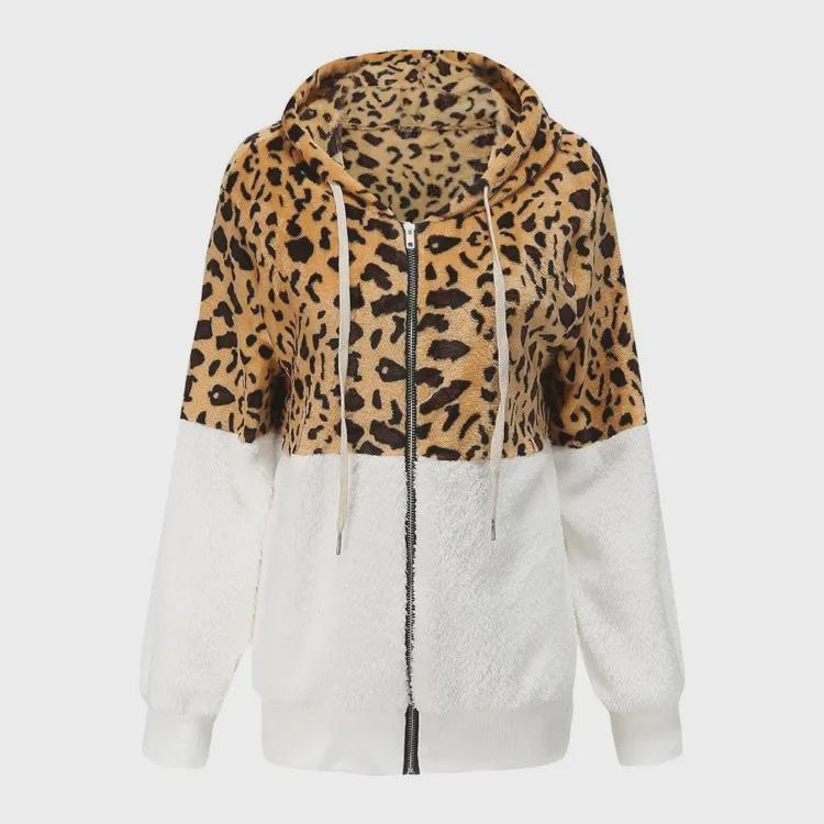 Женский пушистый свитер с капюшоном и леопардовым принтом - Коллекция зима 2021 г.