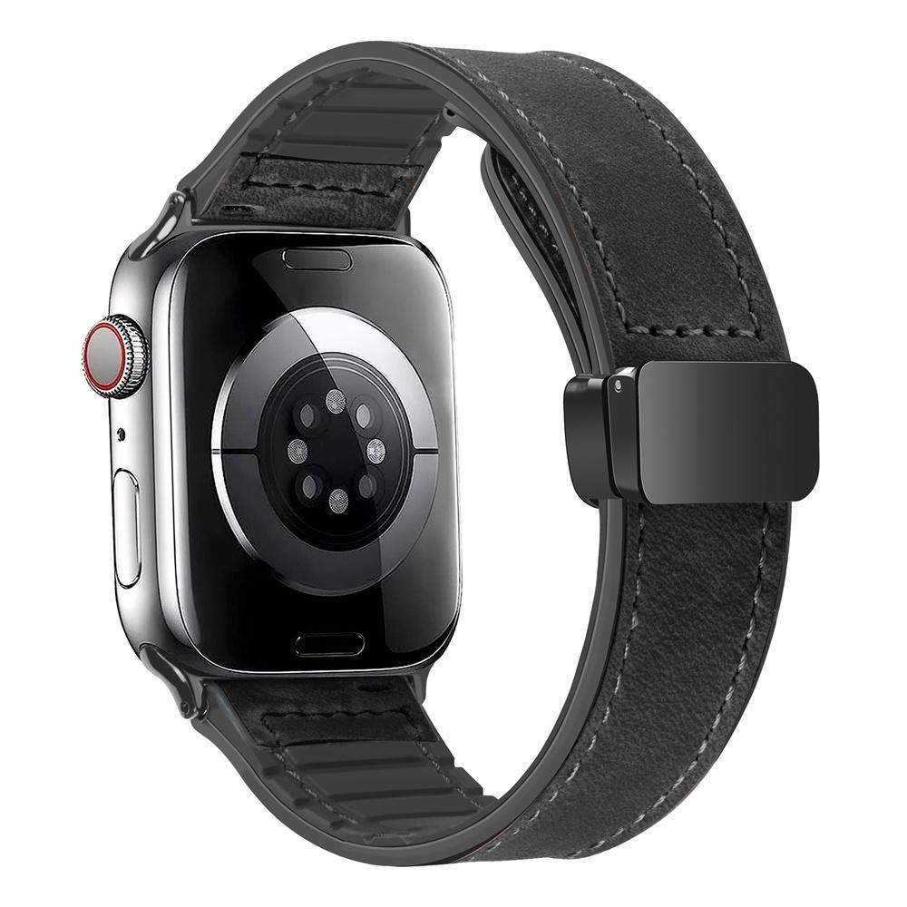 Кожаный+силиконовый ремешок для Apple Watch Band 49 мм 44 мм 45 мм 41 мм 46 мм 40 42 мм Магнитный браслет iwatch Series 10 9 8 SE 7 Ultra 2
