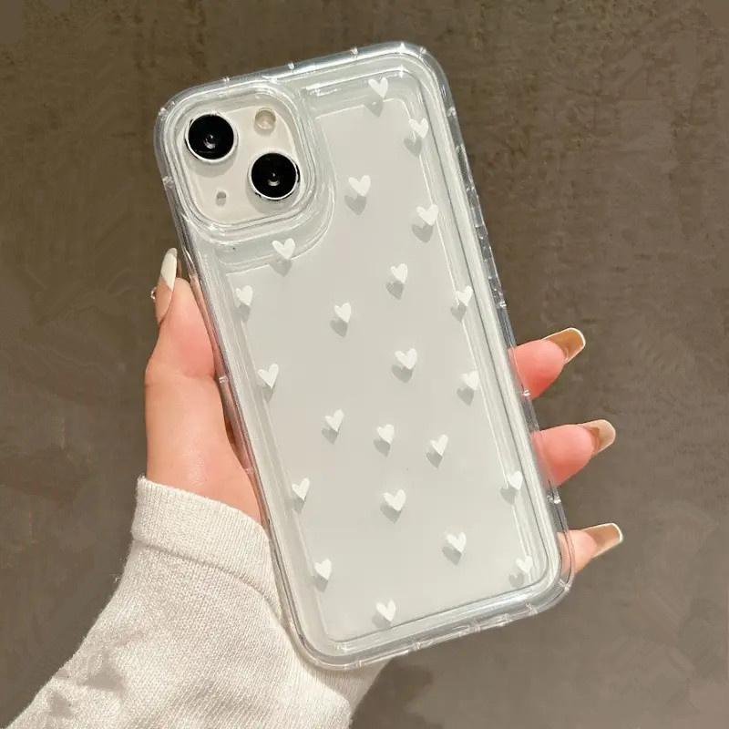 Love Heart Soft Clear Phone Case For iPhone 16 16e 15 14 Pro Max 11 13 12 Mini XR XS 7 8 16 Plus SE2 Anti-fall Shockproof Cover