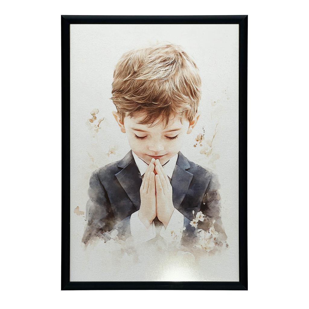 Pierwsza Komunia Święta - Modlący Się Chłopiec Pierwsza Komunia Święta - Modlący Się Chłopiec, 40X50 Cm, Rama Aluminiowa Złota, Papier Matowy 230 Gsm