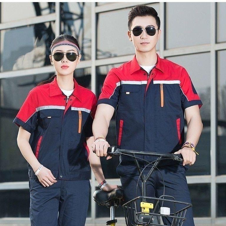 Мужской летний комплект рабочей одежды с коротким рукавом - Дышащий, тонкий, износостойкий для мастерской, строительства и авторемонта.