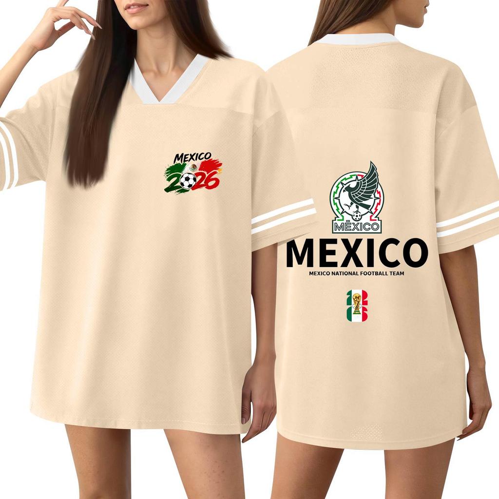 Women's V Neck Short Sleeve Sports Jersey Shirt Mexico National Football Team Soccer Fan Apparel World Cup 2026 Inspired Design