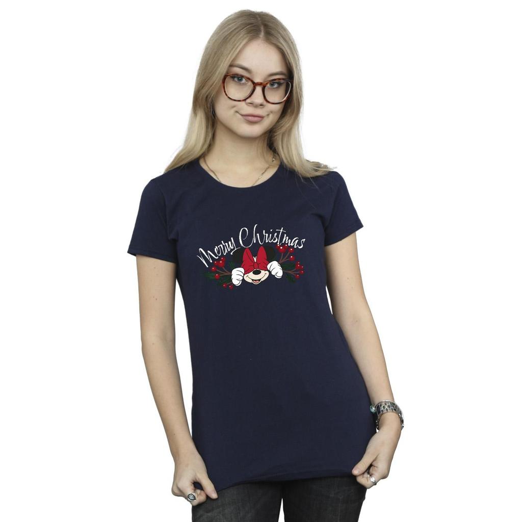 Disney Womens/Ladies Minnie Mouse Christmas Holly Cotton T-Shirt