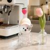 Cartoon Straw Heads Set Cute Bear Glass Cup with & Lid, 500/591ml Plastic/Glass Water Bottle for Baseball Cap Lid Cold/Hot Drinks, Pattern Coffee Mug