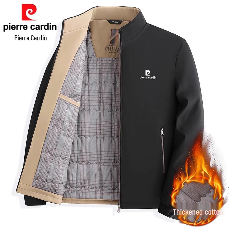 Pierre Cardin Men's Stand-Up Collar Cotton Jacket, Dad Style, Thickened for Autumn/Winter 2025.