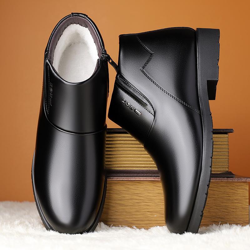 Зимние новые мужские деловые кожаные ботинки 2024 года, мужские высокие ботинки из флиса, теплые хлопковые кожаные ботинки для мужчин 311