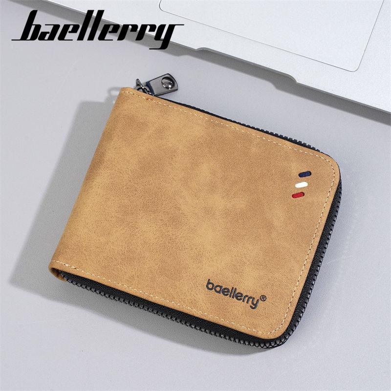 Baellerry Мужские кошельки на молнии из ПУ кожи, короткий кошелек для монет, винтажный дизайн, держатель для карт