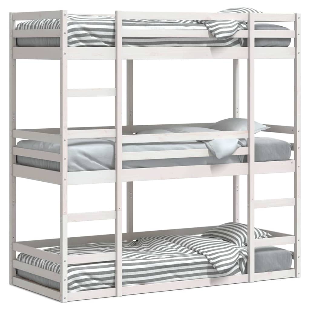 Triple Bunk Bed White 90x190 cm Solid Pine Wood
