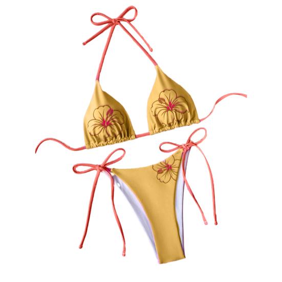 2Pcs/Set Women Bikini Set Adjustable Halter Strap Bikini Bra Bow Tie Swimming Briefs Set Summer Vacation Party Swimwear