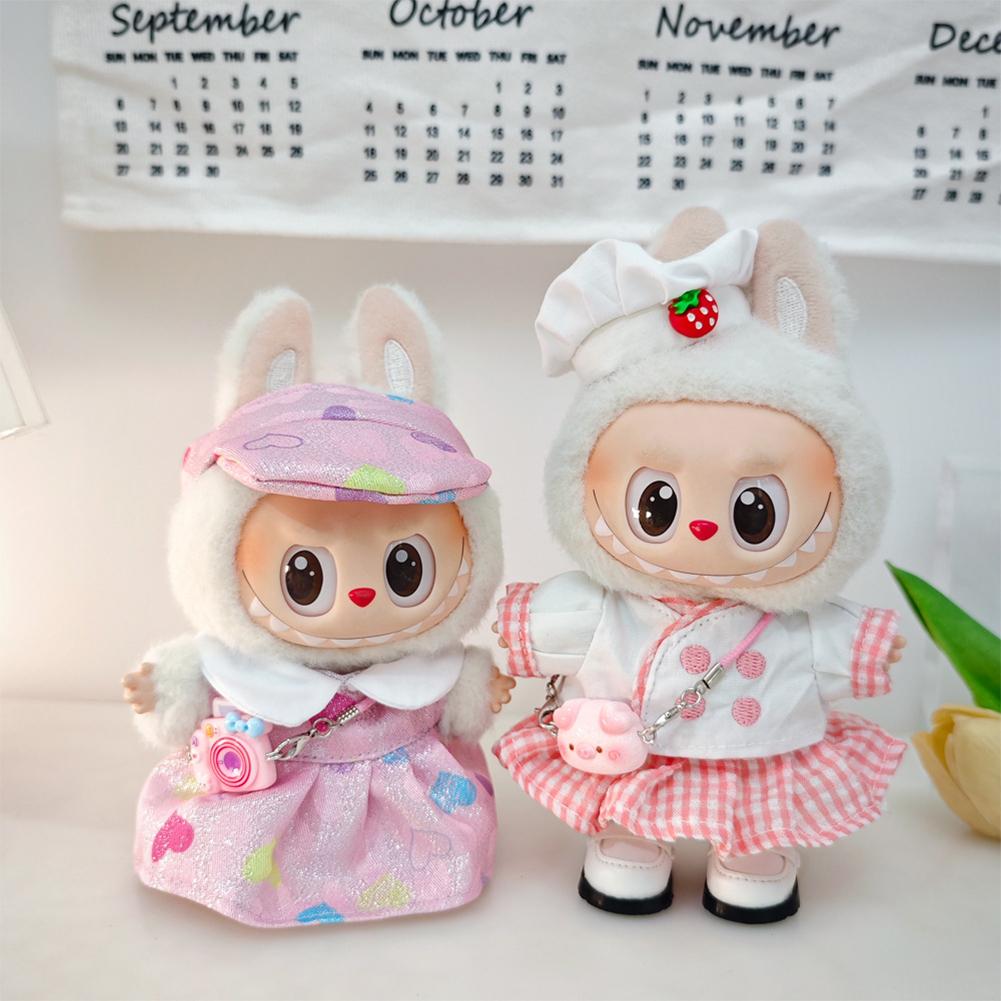 Миниатюрный красочный набор платьев с сердечками для кукол Лабубу 17 см. Милая одежда для кукол, сделанная своими руками. Модные аксессуары. Прекрасный наряд. Подарки для девочек, друзей.